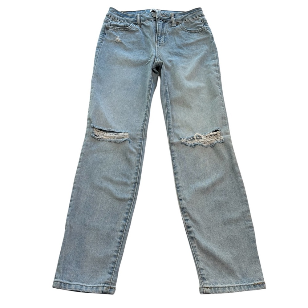 RSQ Girlfriend Jeans Straight Leg Distressed Denim Light Blue Girls Size 10